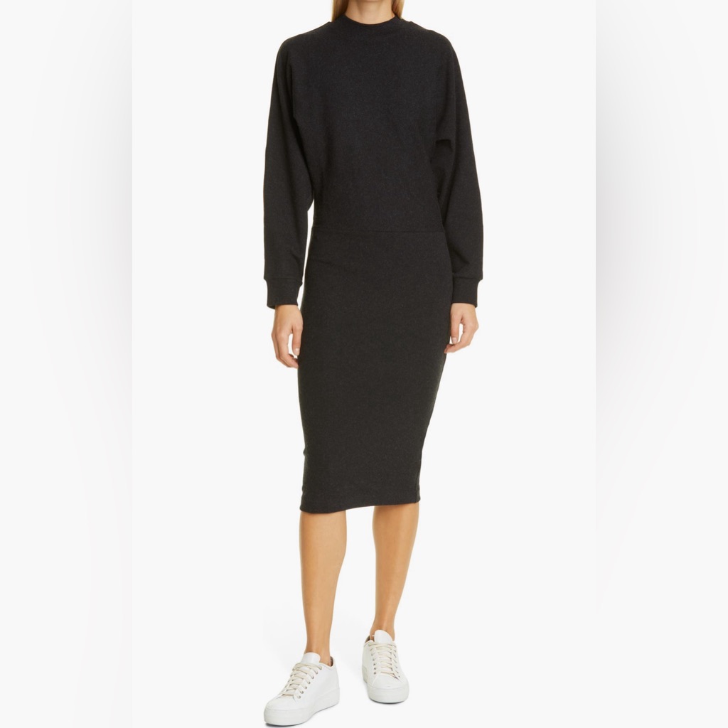 Boss Ecosy Mock Neck Long Sleeve Midi Dress, Size S, Color Grey Melange
